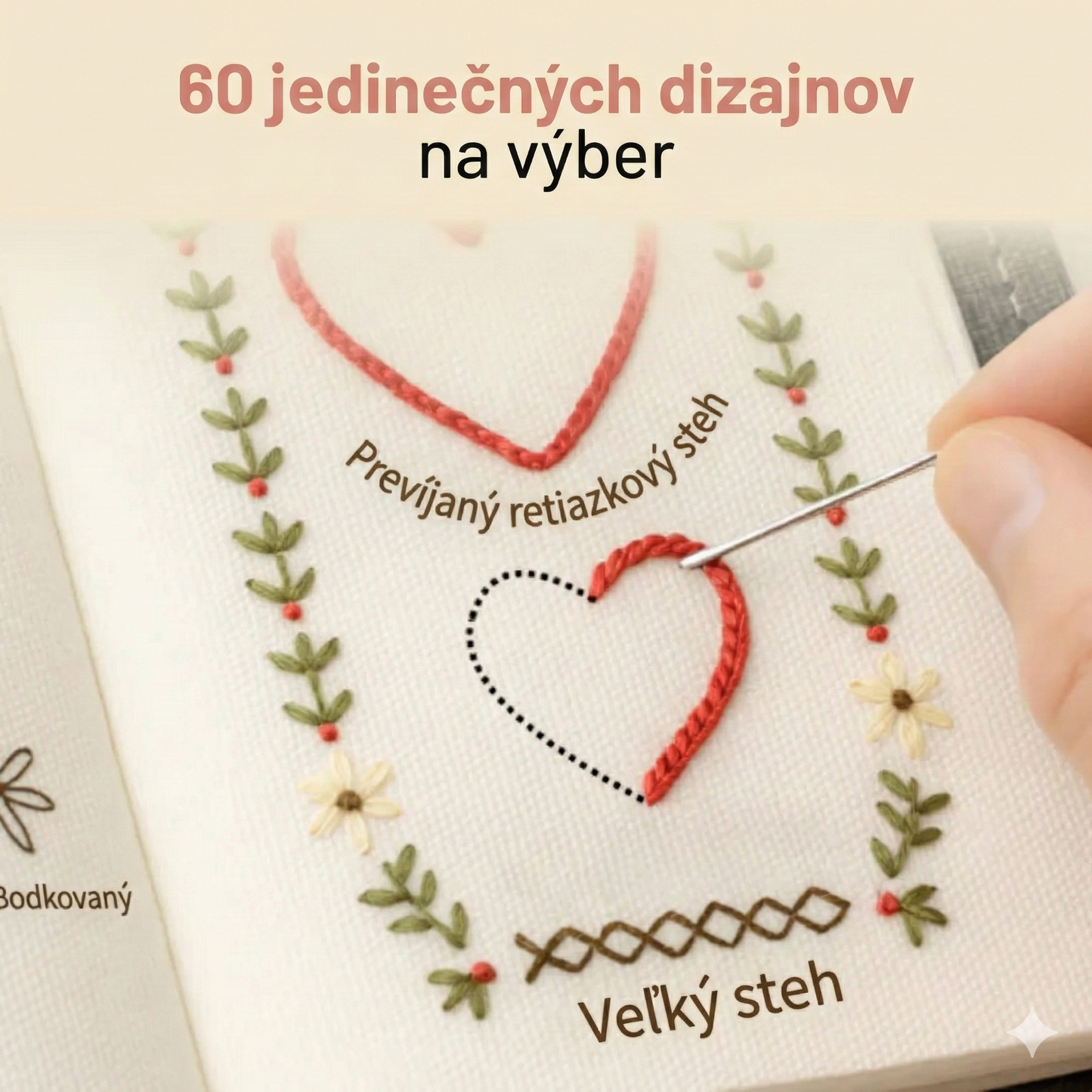 Antistresová kniha vyšívania: Kompletná sada so 60+ vzormi